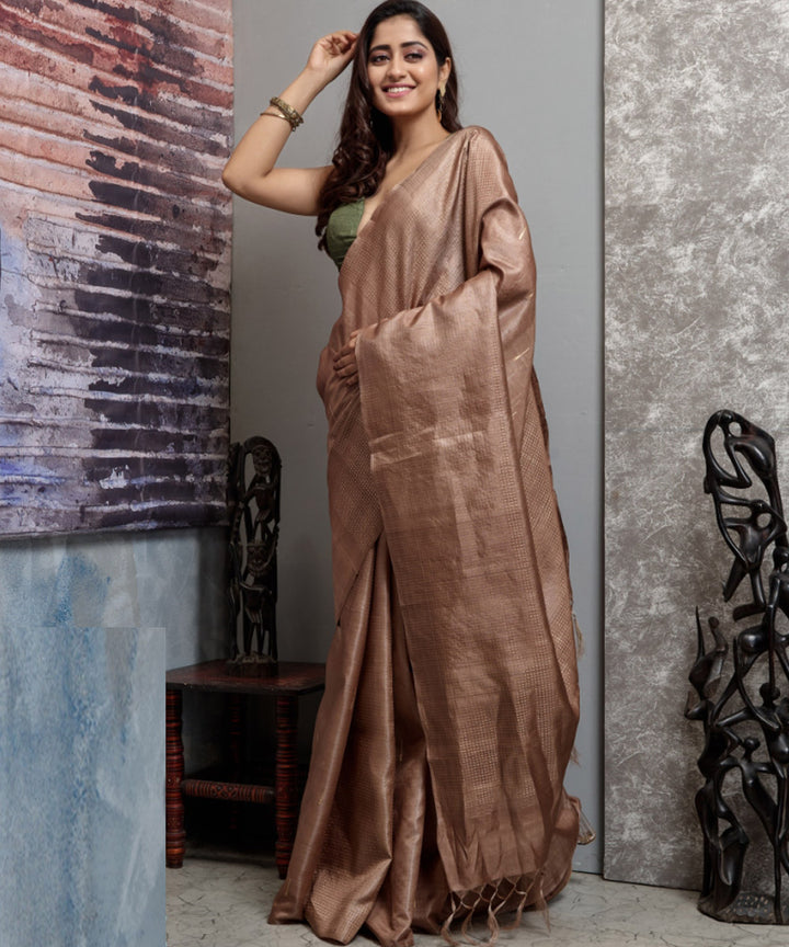 Beige handloom tussar silk chhatisgarh saree