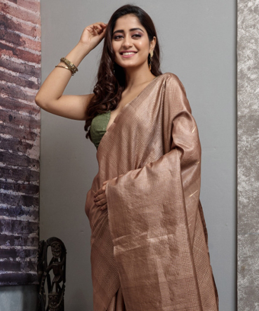 Beige handloom tussar silk chhatisgarh saree