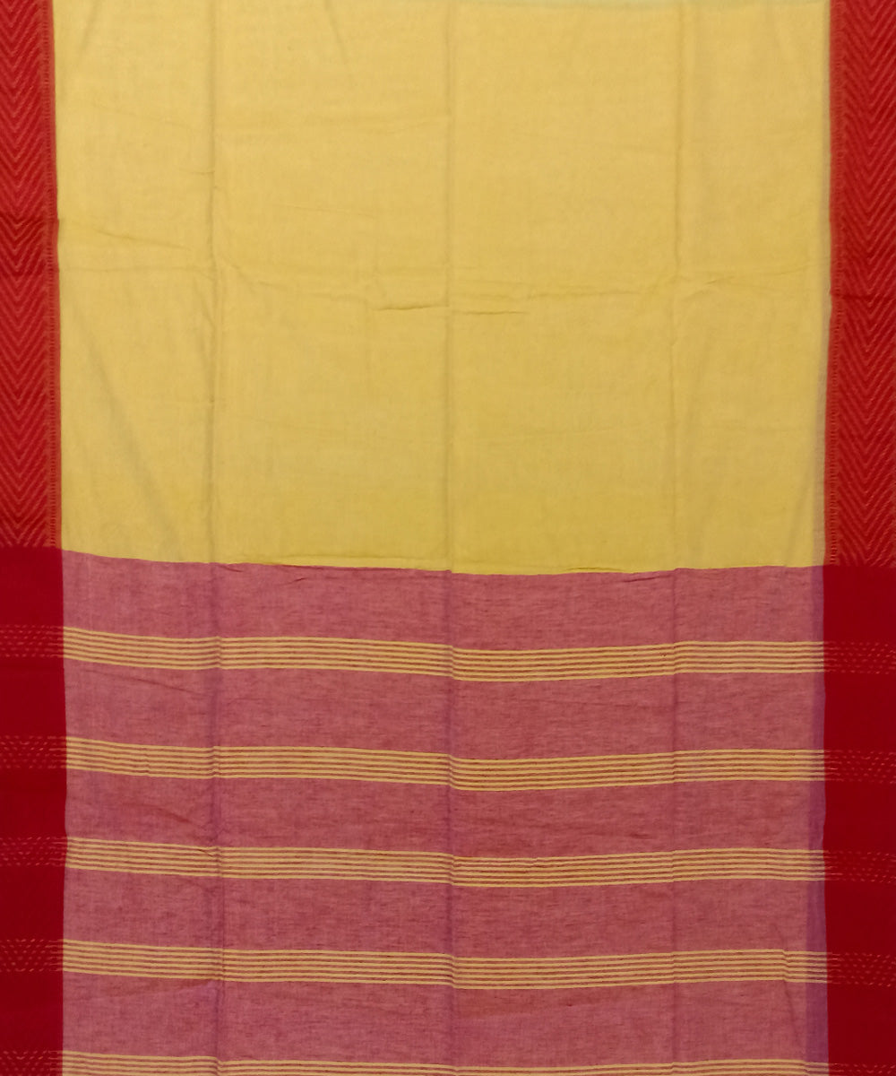 Yellow red cotton handloom bengal saree
