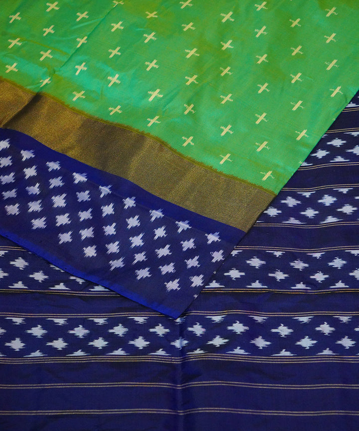 Light green blue handwoven pochampally ikat silk saree