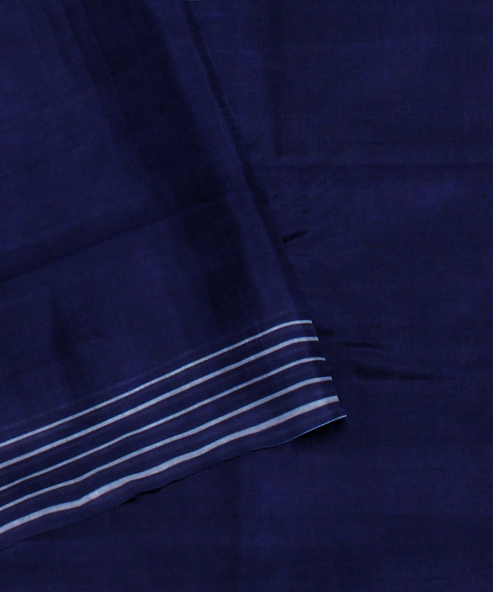 Midnight blue white handloom cotton bengal saree