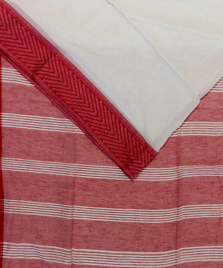 Off white red cotton handloom bengal saree