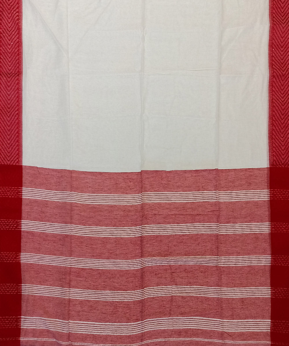 Off white red cotton handloom bengal saree