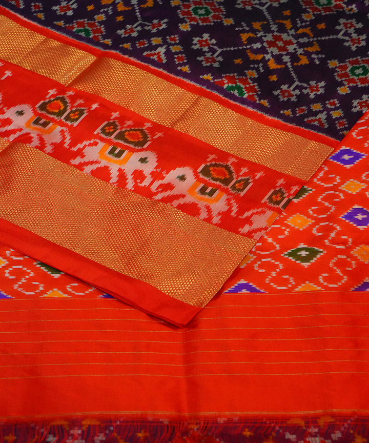 Purple red handwoven pochampally ikat silk saree