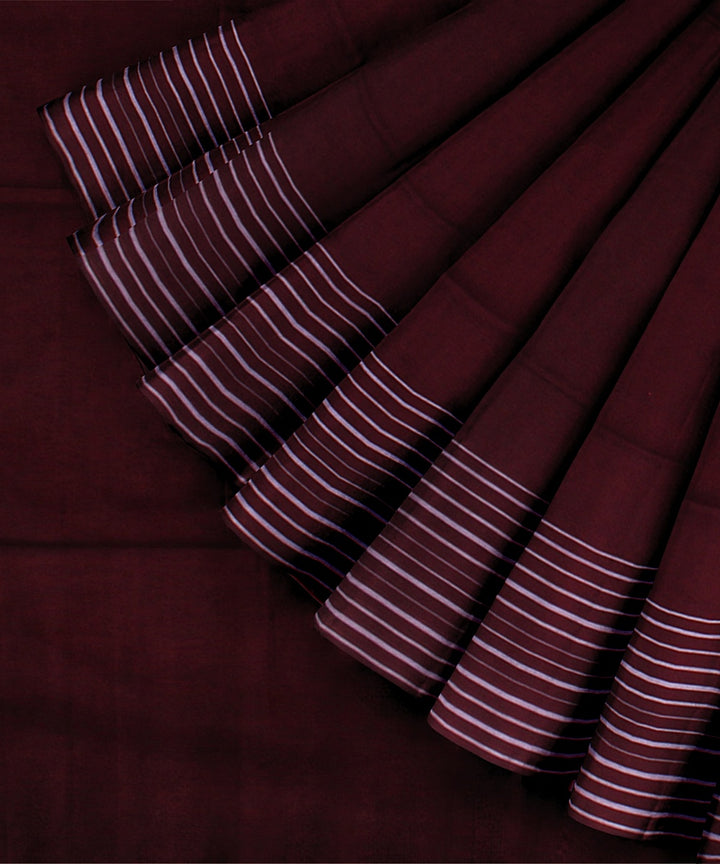 Maroon white handloom cotton bengal saree