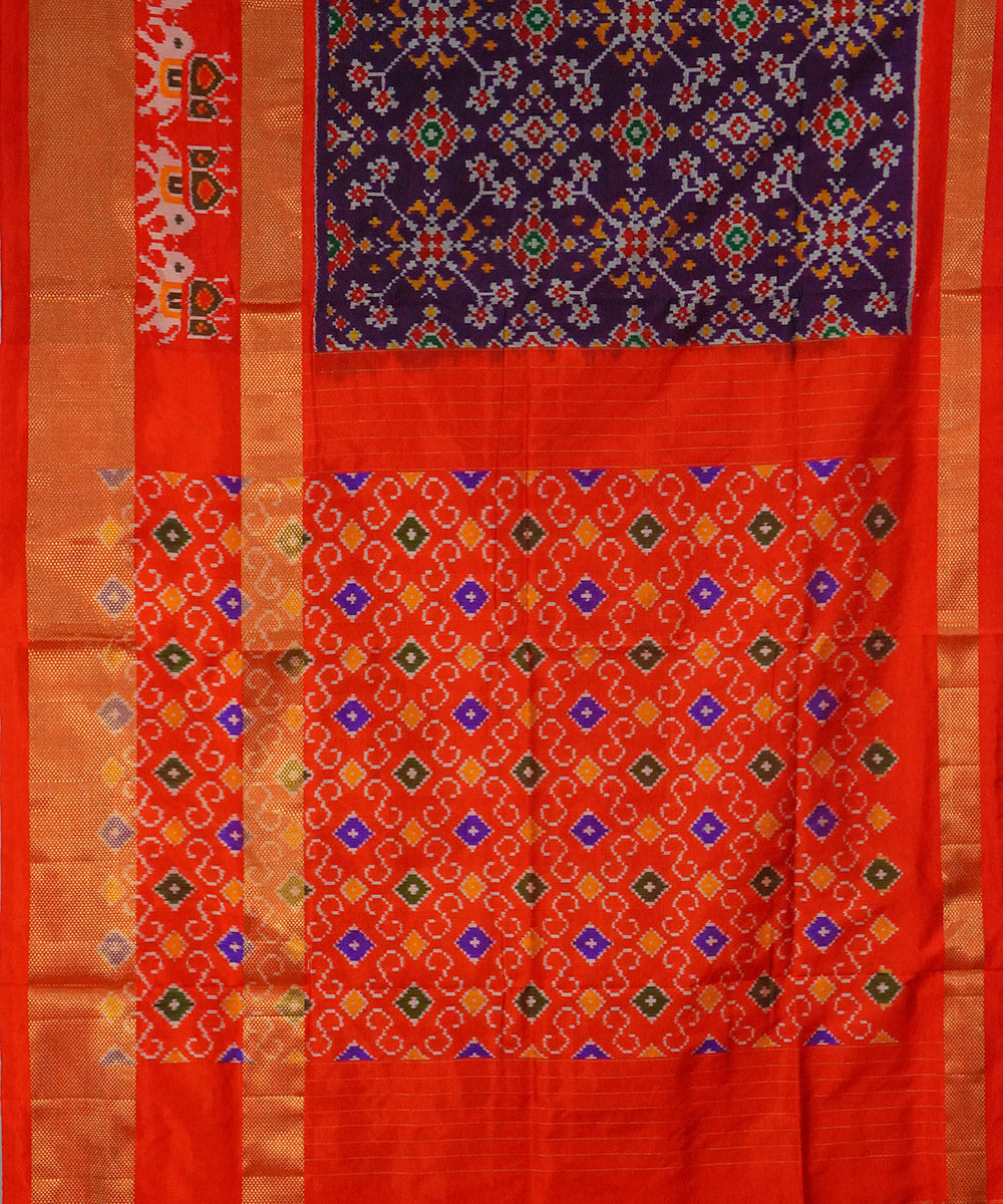 Purple red handwoven pochampally ikat silk saree