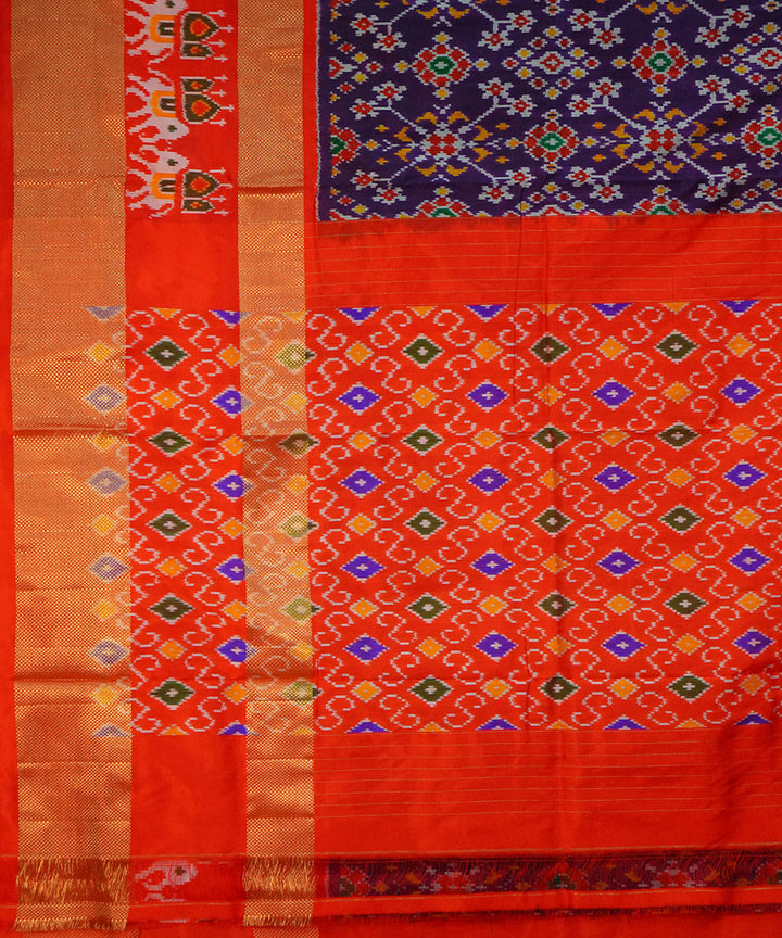 Purple red handwoven pochampally ikat silk saree