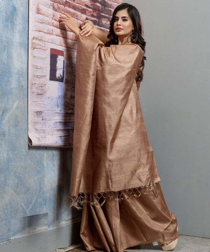 Beige tussar silk chhatisgarh handloom saree