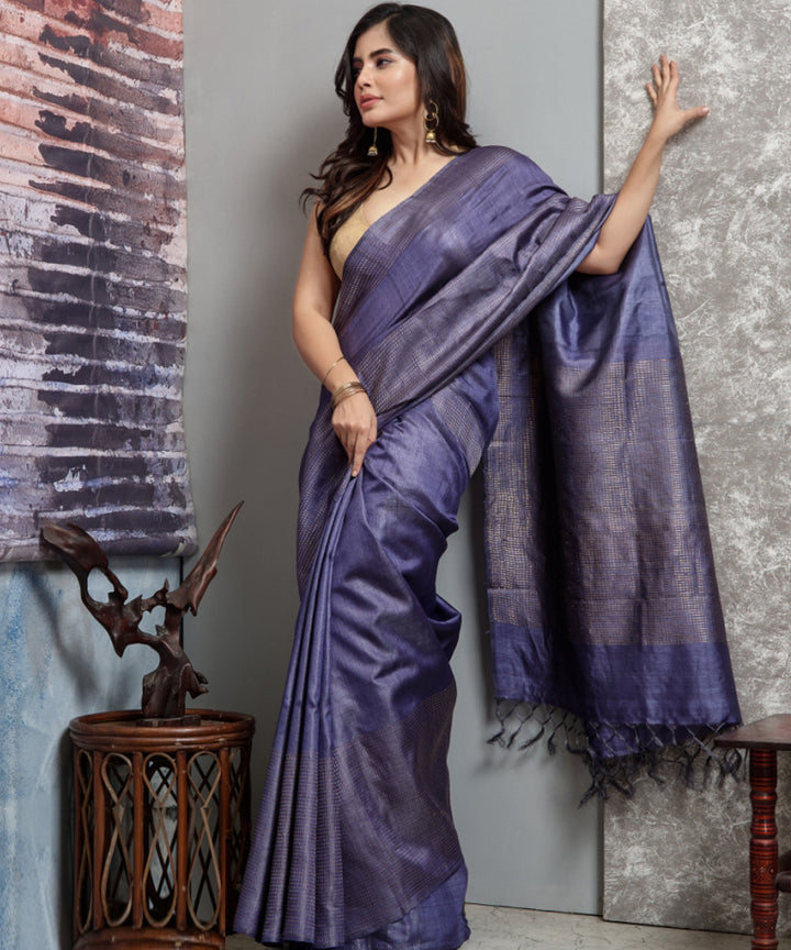 Navy blue  handwoven chhatisgarh tussar silk saree