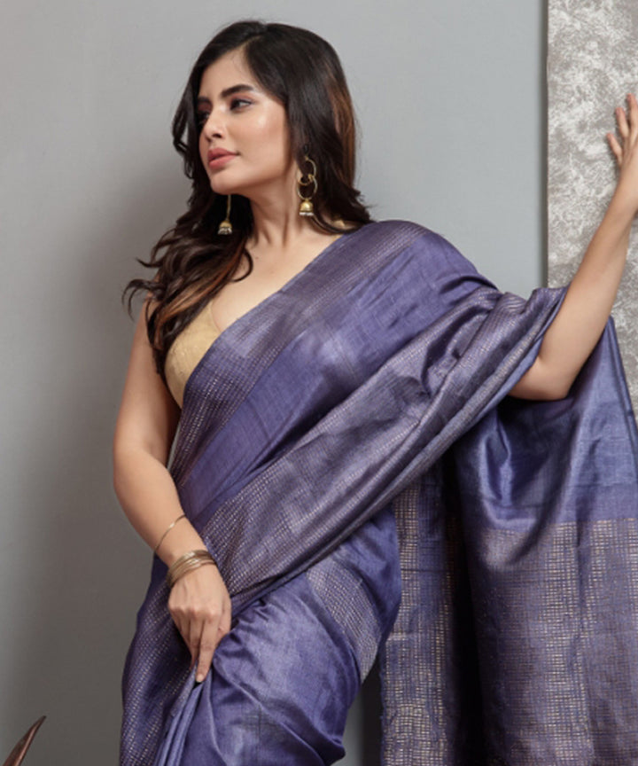 Navy blue  handwoven chhatisgarh tussar silk saree