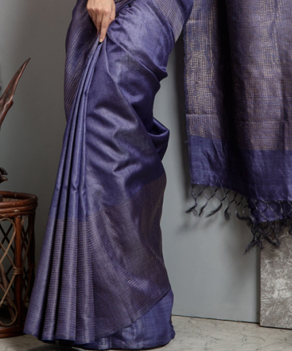 Navy blue  handwoven chhatisgarh tussar silk saree