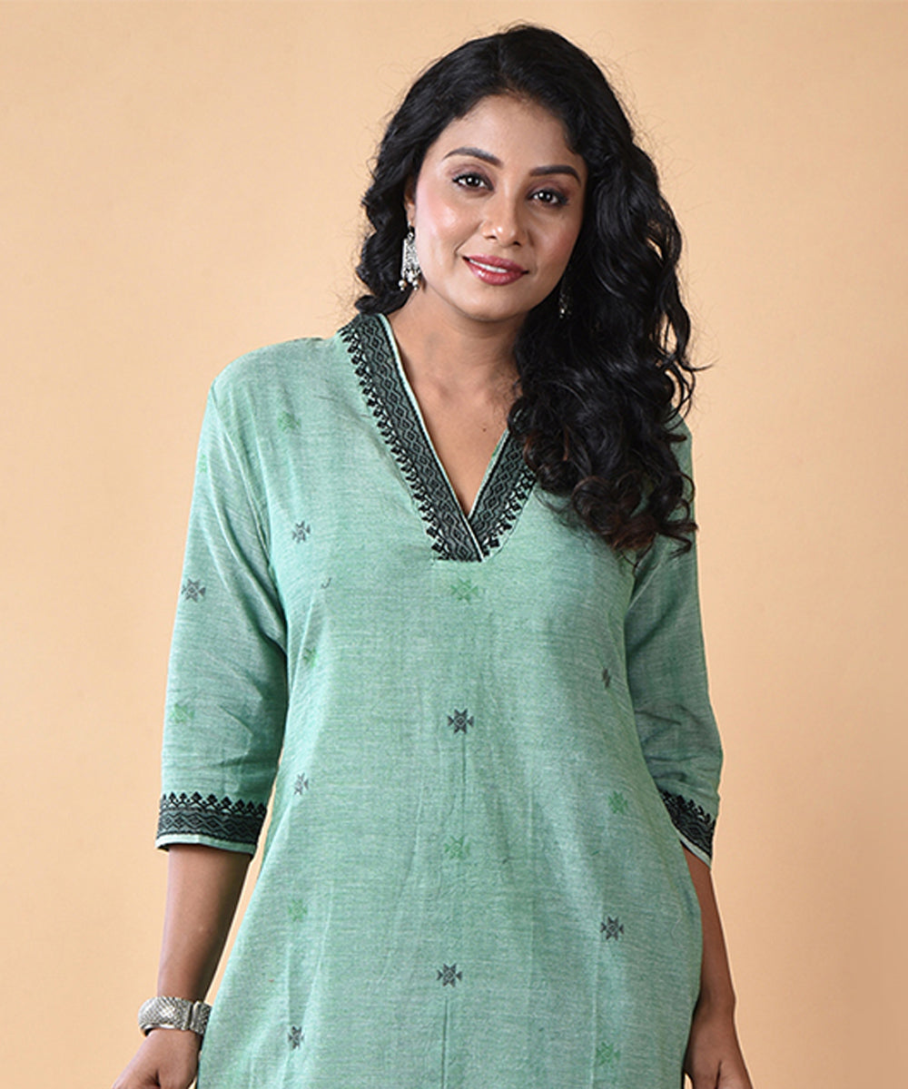 Sea green handwoven cotton jamdani kurti