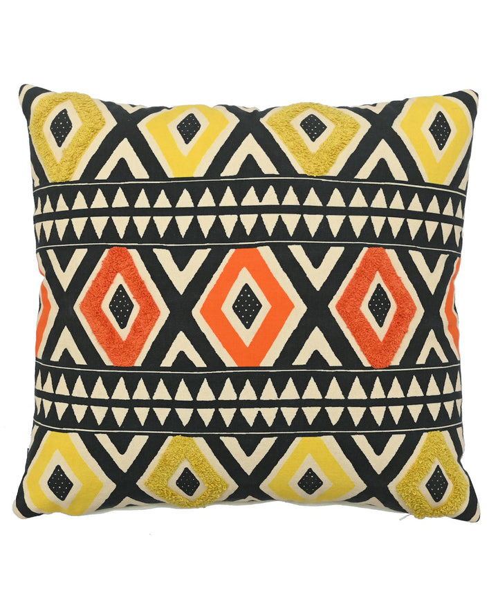 Multicolor black olive hand printed cotton cushion cover