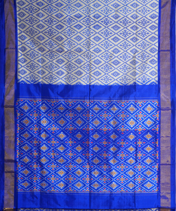 Grey blue handwoven pochampally ikat silk saree