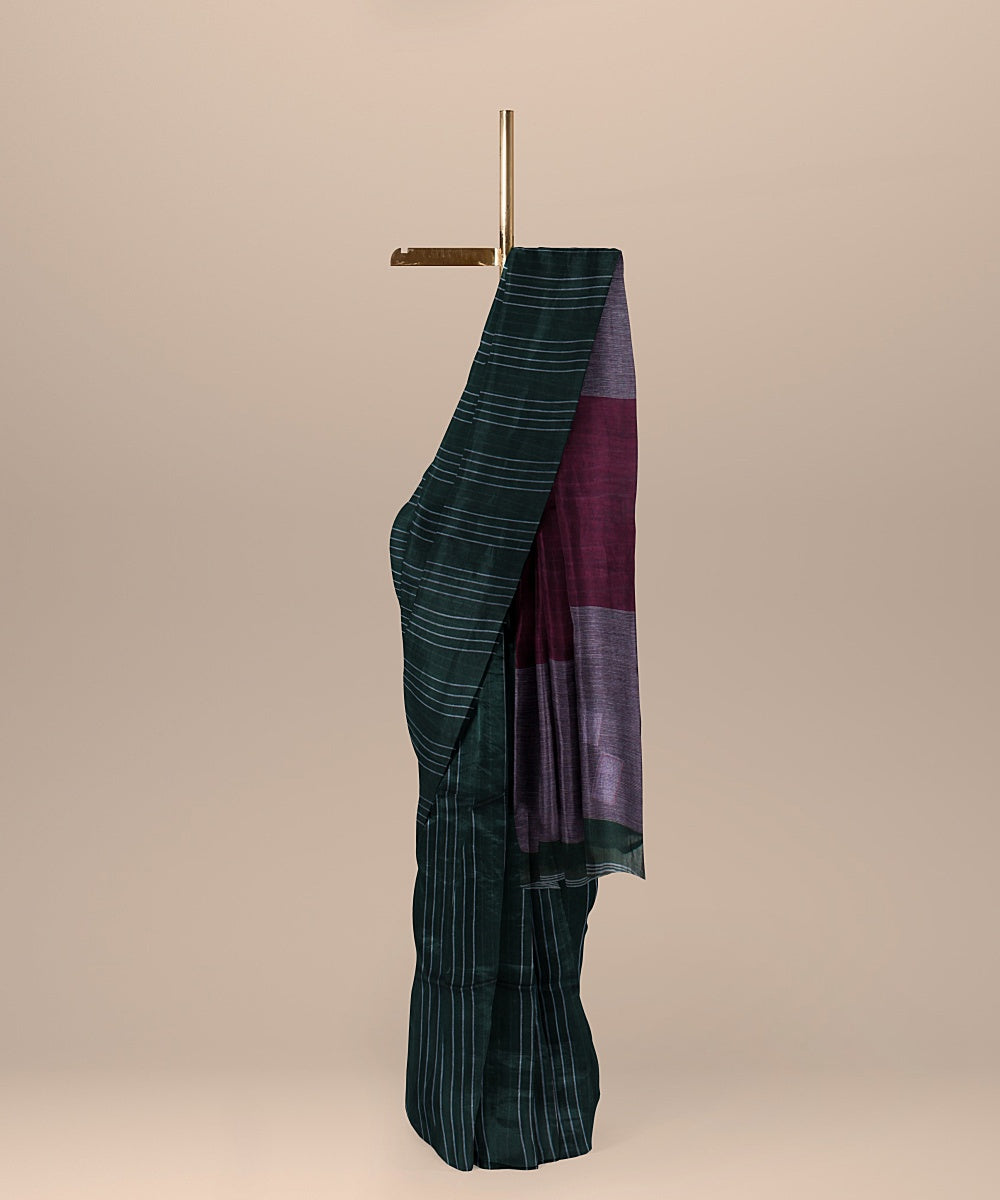 Green maroon handloom cotton bengal saree