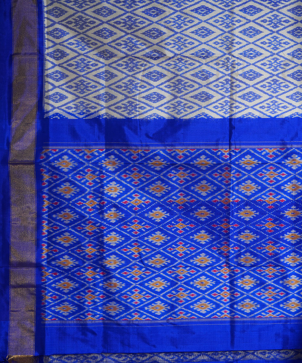 Grey blue handwoven pochampally ikat silk saree