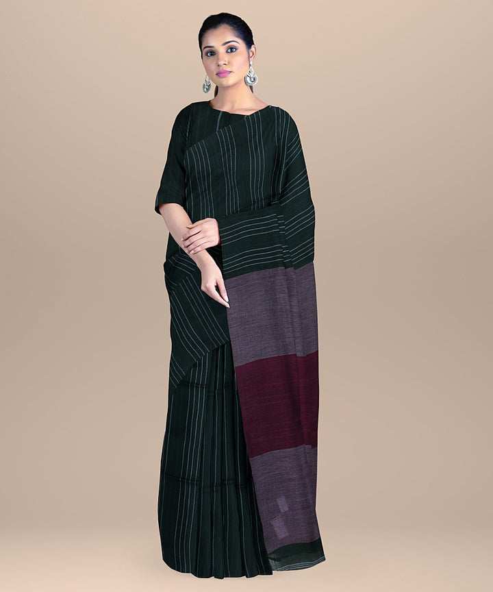 Green maroon handloom cotton bengal saree