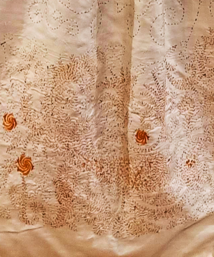 White handloom silk kantha stitch stole