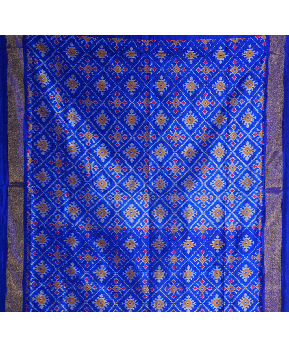 Grey blue handwoven pochampally ikat silk saree