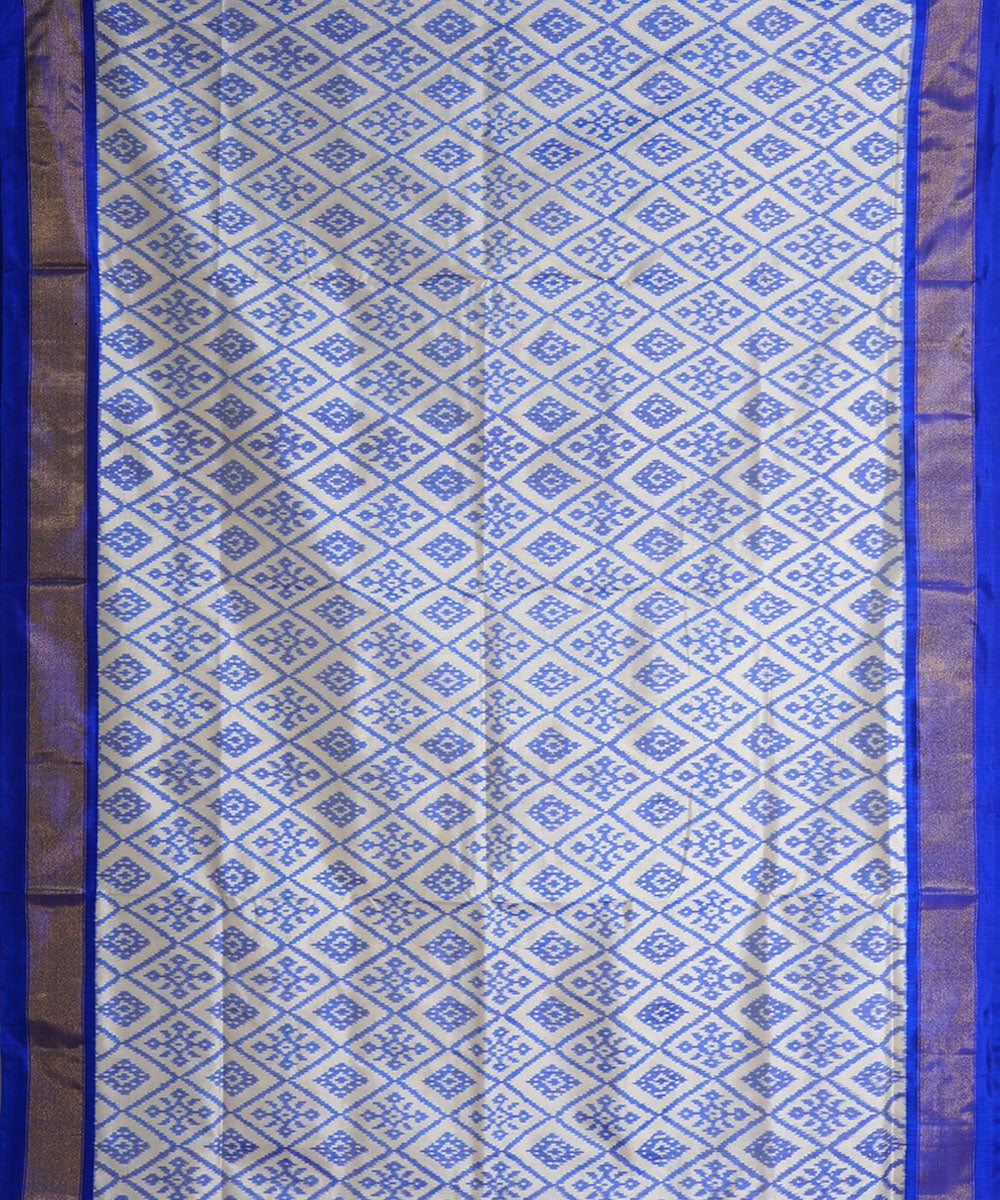 Grey blue handwoven pochampally ikat silk saree