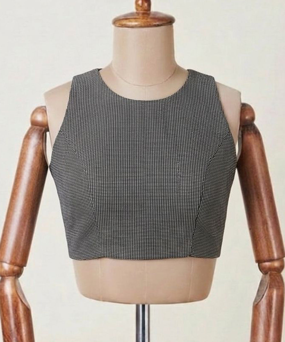 Gray black cotton boat neck sleeveless zip side opening blouse