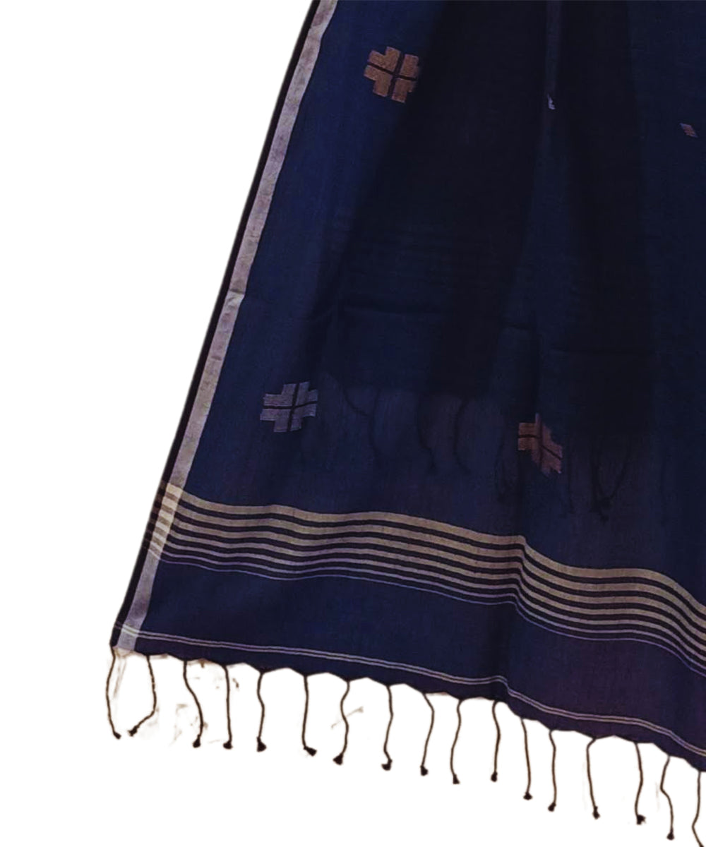 Navy blue cotton handwoven jamdani stole