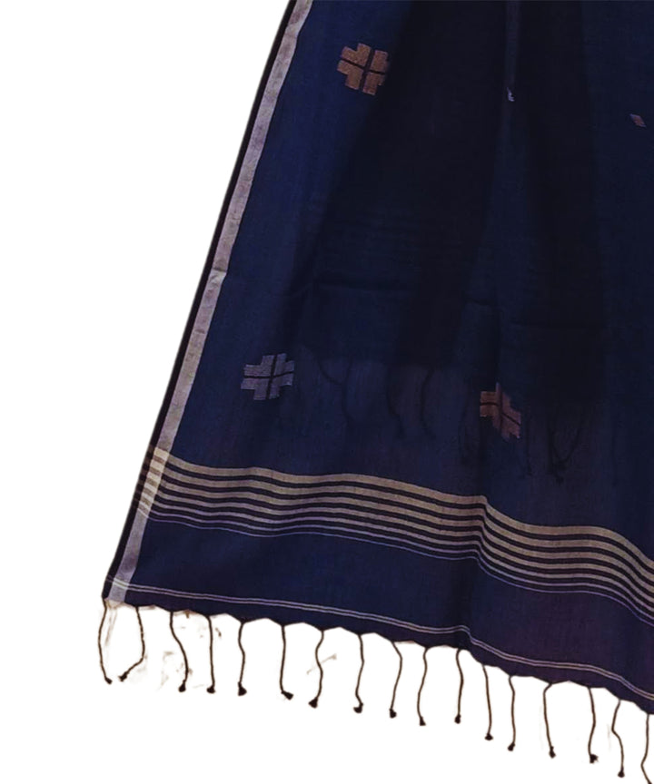 Navy blue cotton handwoven jamdani stole