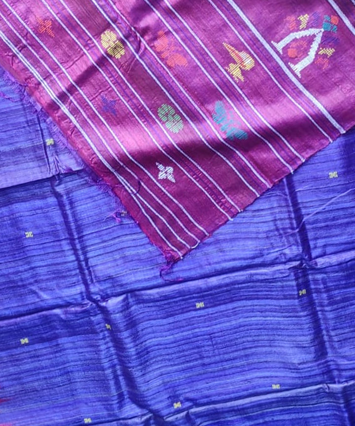 Navy blue purple tussar silk handloom gopalpur saree