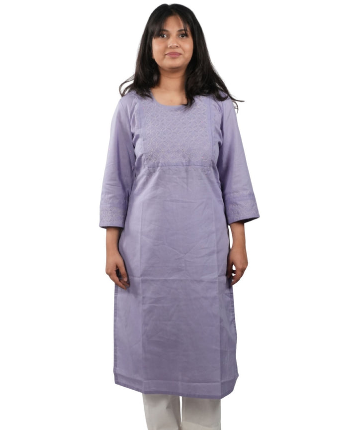 Purple Applique Hand Embroidered Cotton Kurti