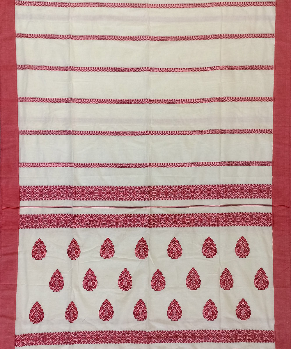 White red bengal cotton handloom saree