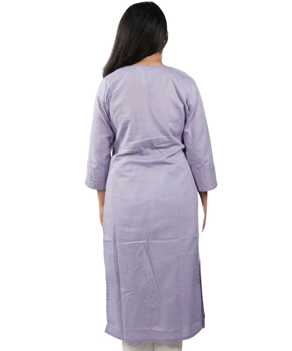 Purple Applique Hand Embroidered Cotton Kurti