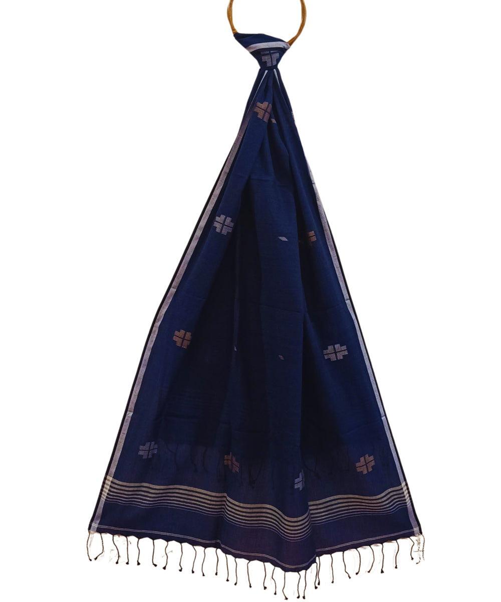 Navy blue cotton handwoven jamdani stole