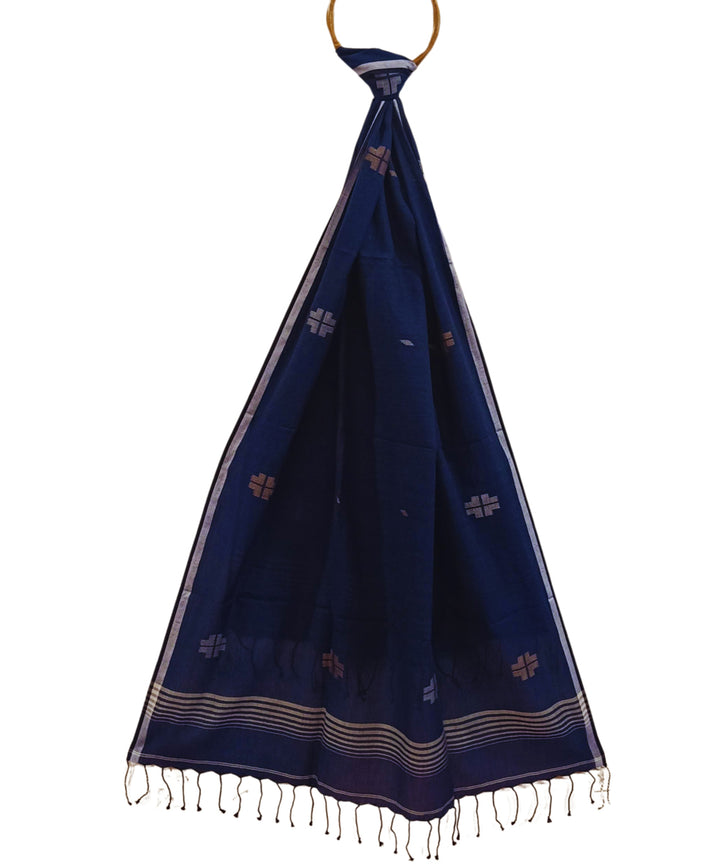 Navy blue cotton handwoven jamdani stole