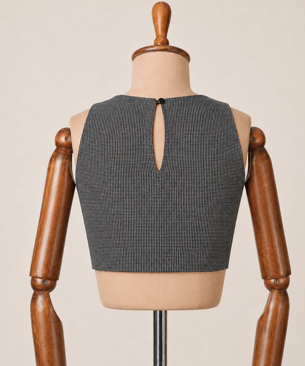 Gray black cotton boat neck sleeveless zip side opening blouse