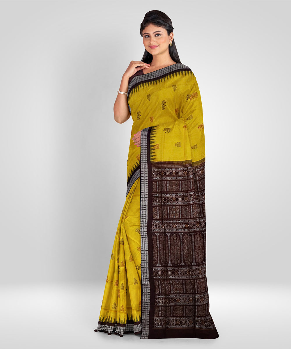 Light gold silk handwoven sambalpuri saree