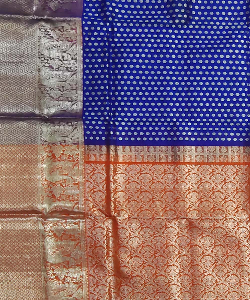 Navy blue orange silk handloom venkatagiri saree