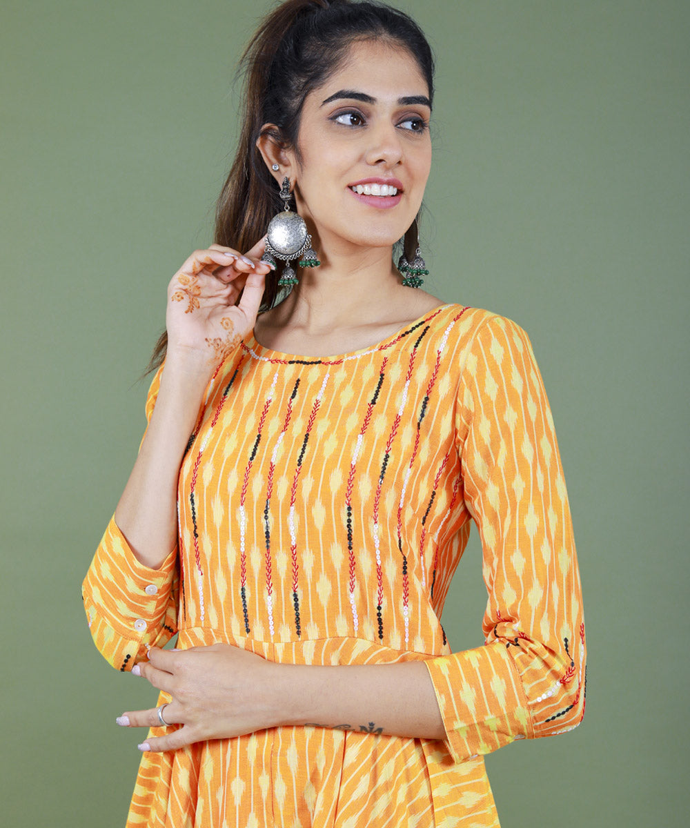 Yellow handcrafted pochampally ikat cotton dress