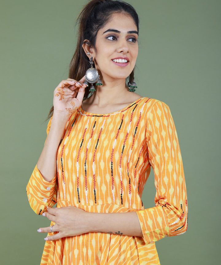 Yellow handcrafted pochampally ikat cotton dress