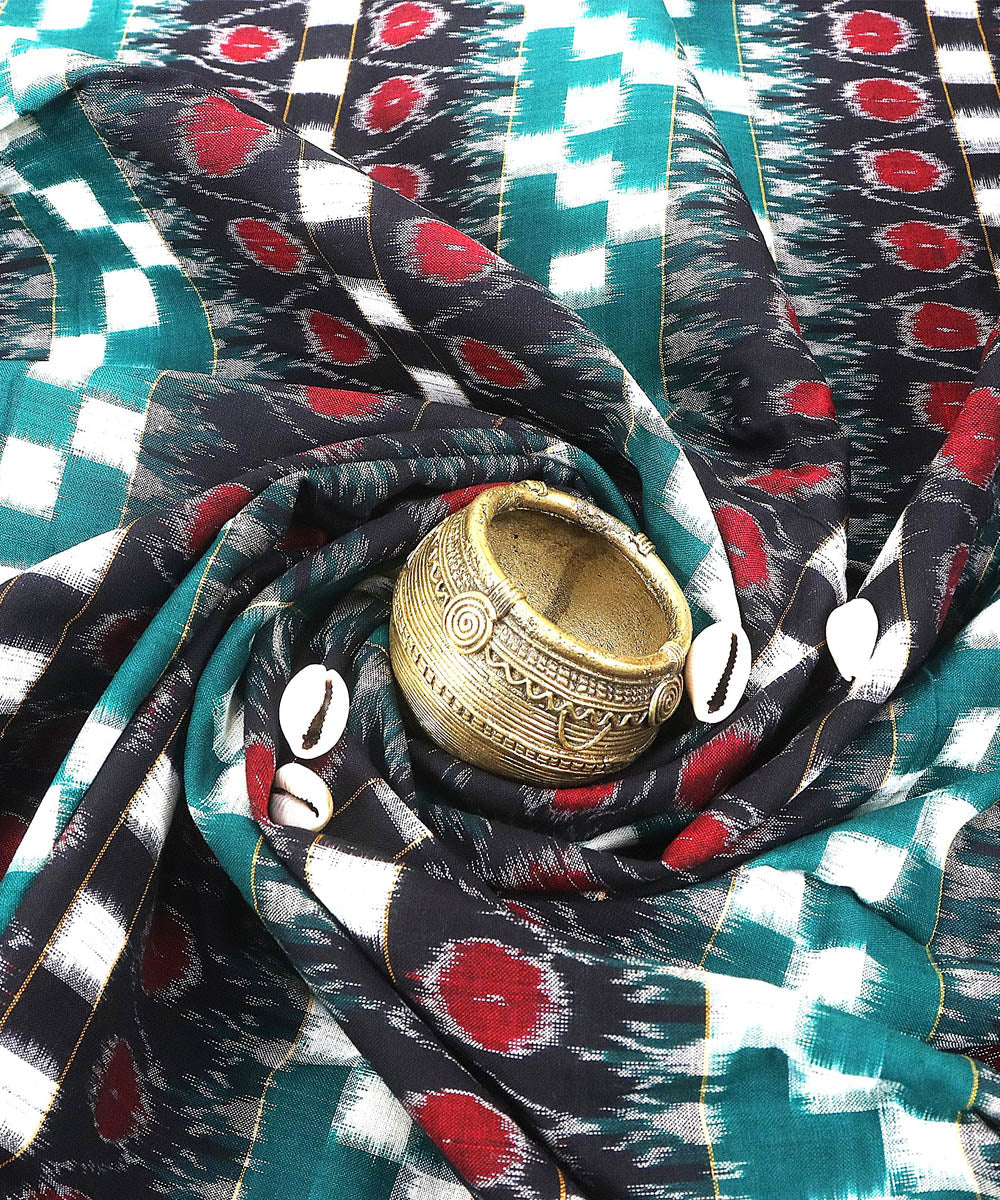 Light sea green multicolor handwoven cotton sambalpuri dress material