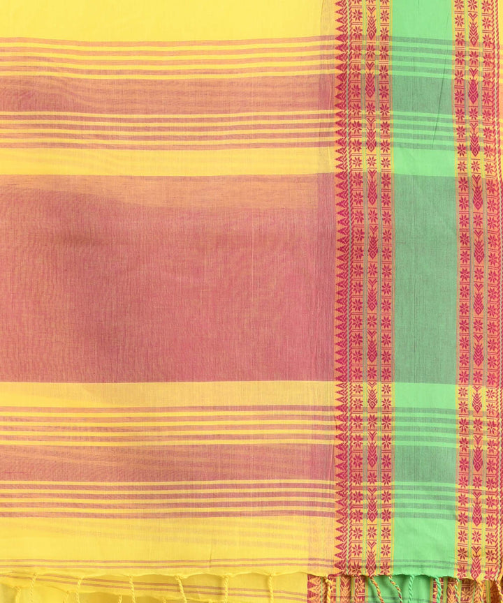 Yellow light green handloom cotton bengal saree