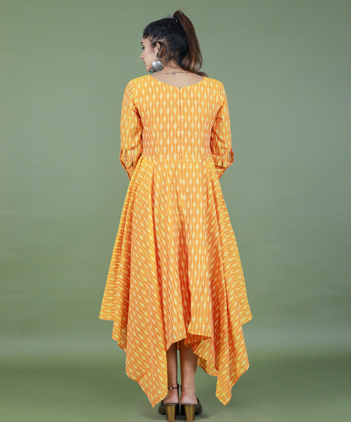 Yellow handcrafted pochampally ikat cotton dress