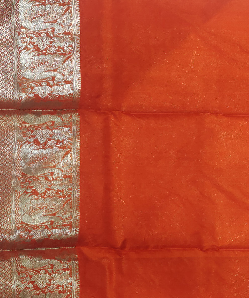 Navy blue orange silk handloom venkatagiri saree