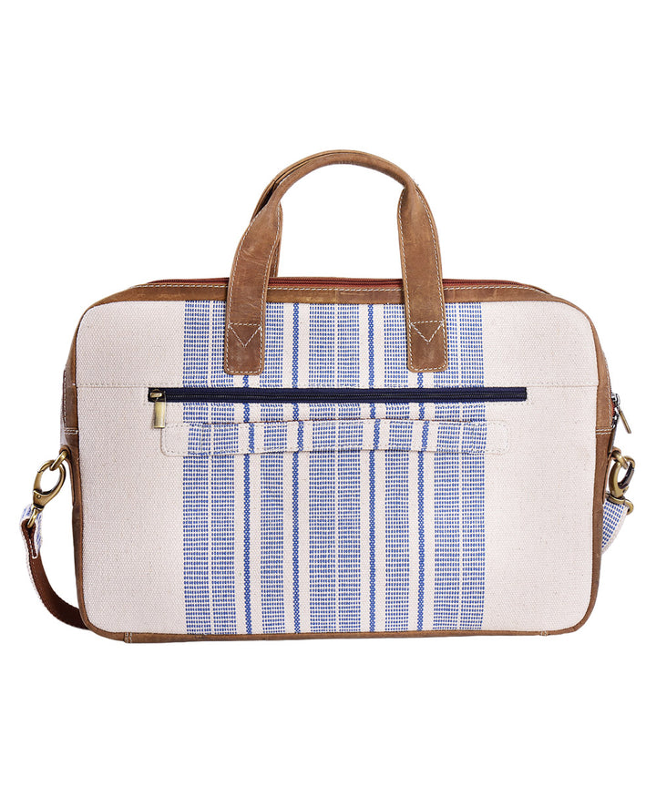 White blue handmade cotton fabric laptop bag