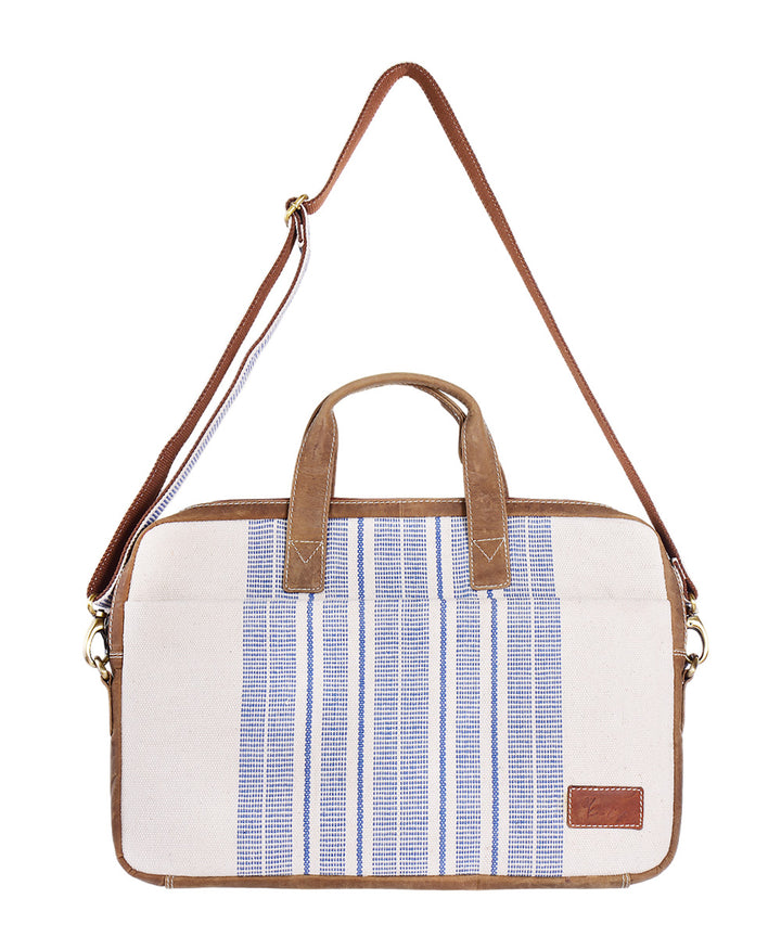 White blue handmade cotton fabric laptop bag