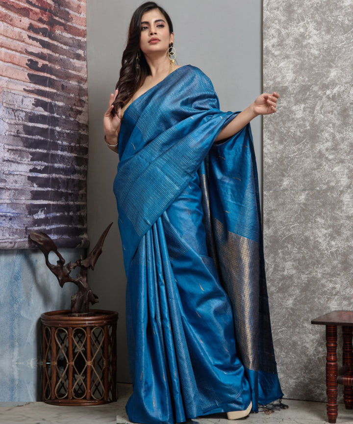 Light blue handloom tussar silk chhatisgarh saree