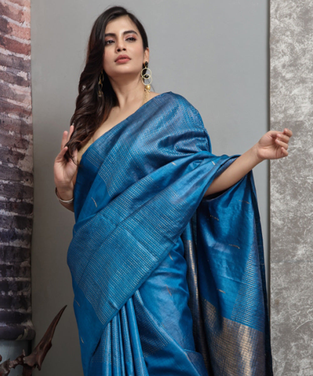 Light blue handloom tussar silk chhatisgarh saree