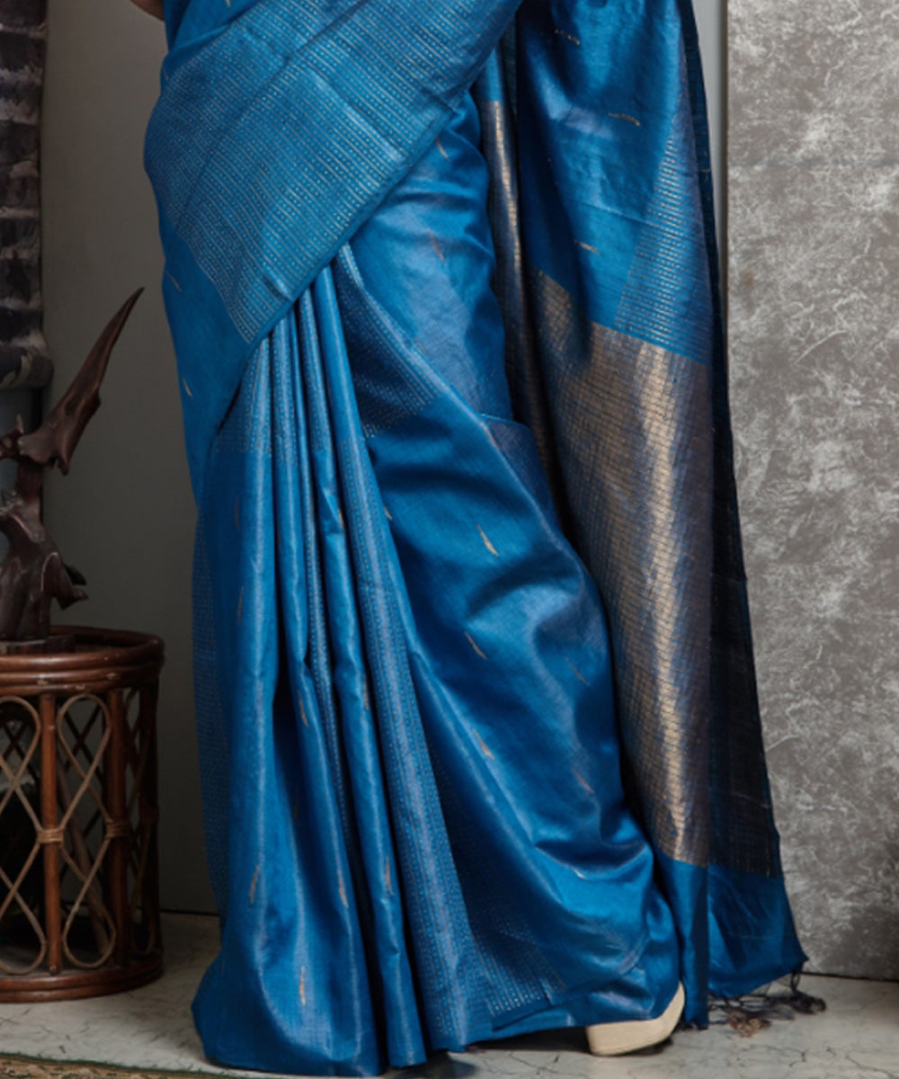 Light blue handloom tussar silk chhatisgarh saree