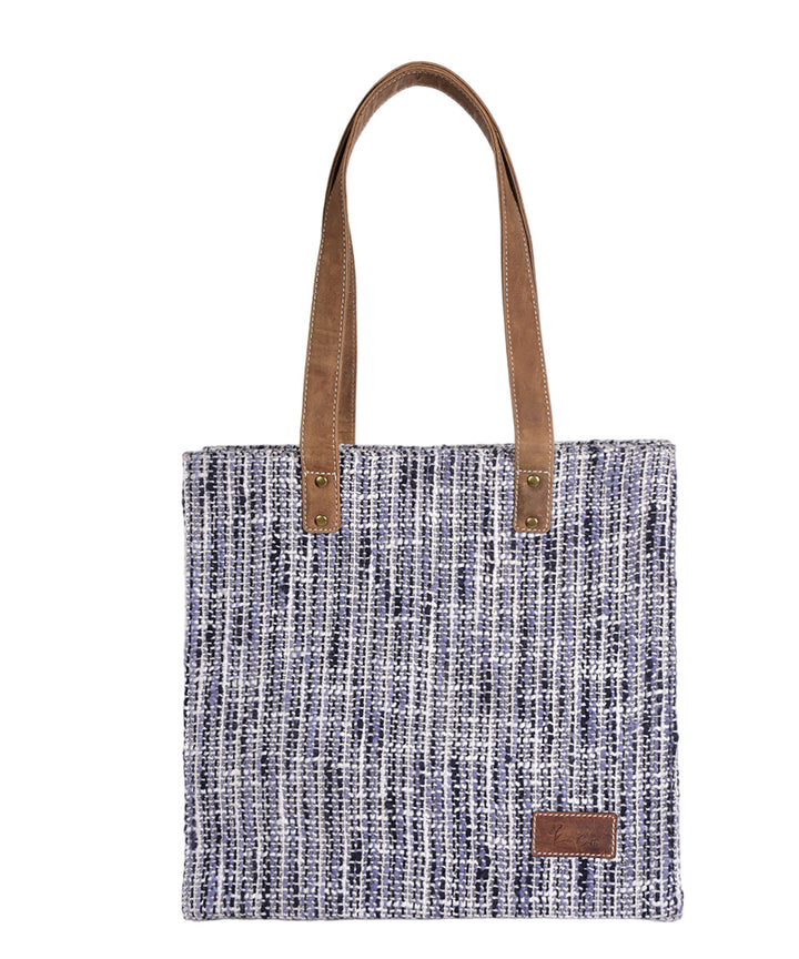 Blue white handmade cotton fabric tote bag