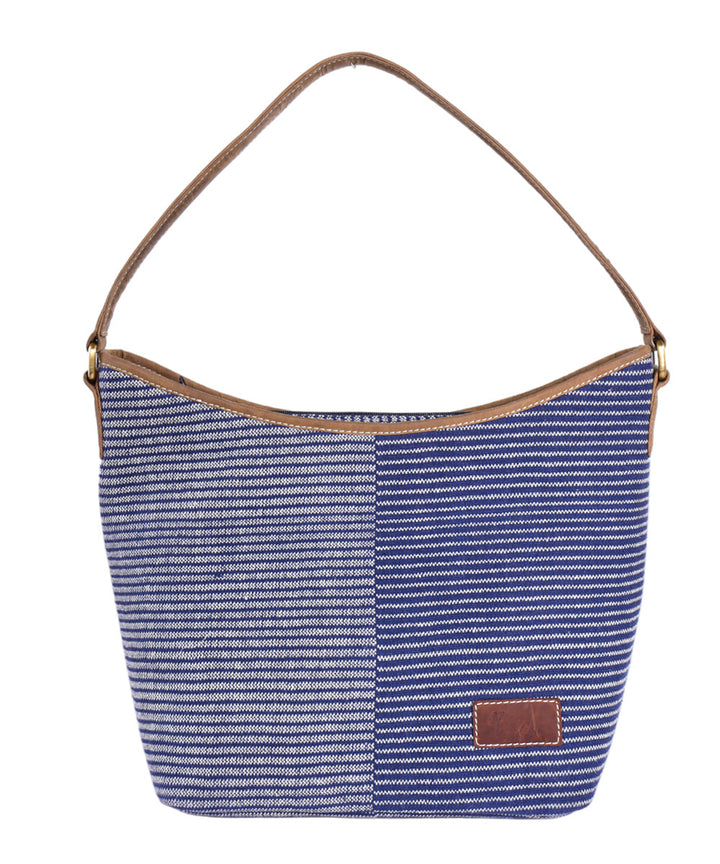 Blue handmade cotton fabric hobo bag