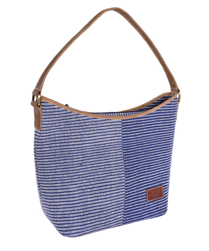 Blue handmade cotton fabric hobo bag